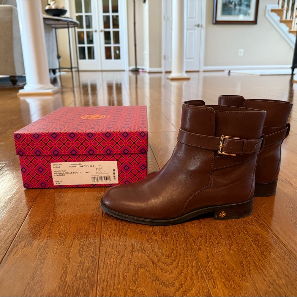 Tory Burch Brooke Ankle Bootie in Perfect Brown Calf Leather